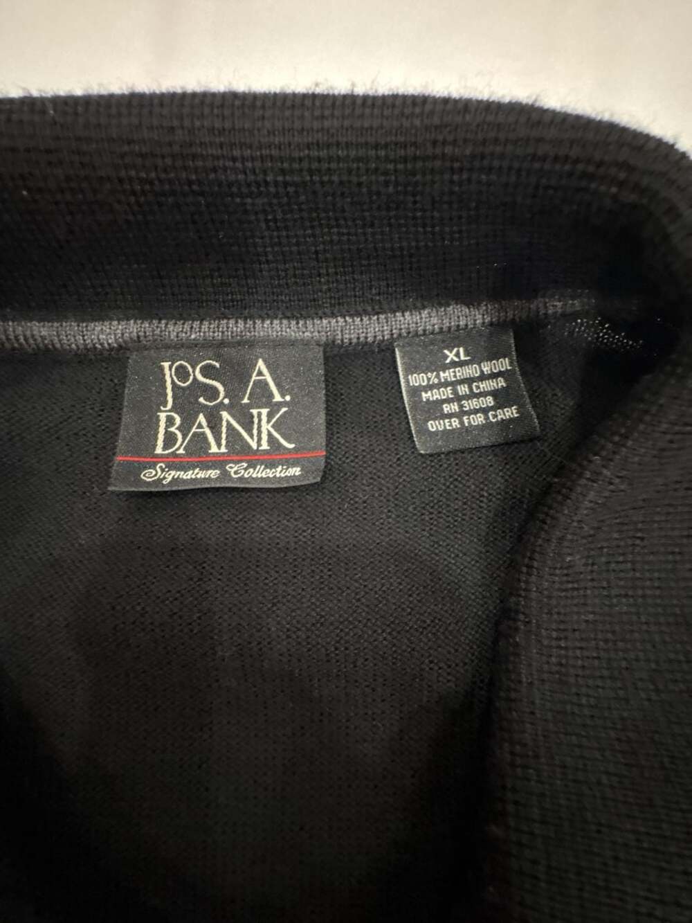 Jos. A. Bank Signature Collection Black 100% Merino Wool Long Sleeve Polo Sweate